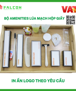 Bộ amenities lúa mạch đóng hộp giấy đen trắng cao cấp