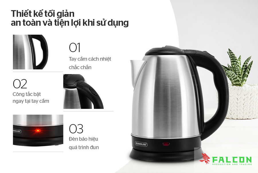 Thiết kế an toàn của ấm siêu tốc inox Sunhouse SHD1182