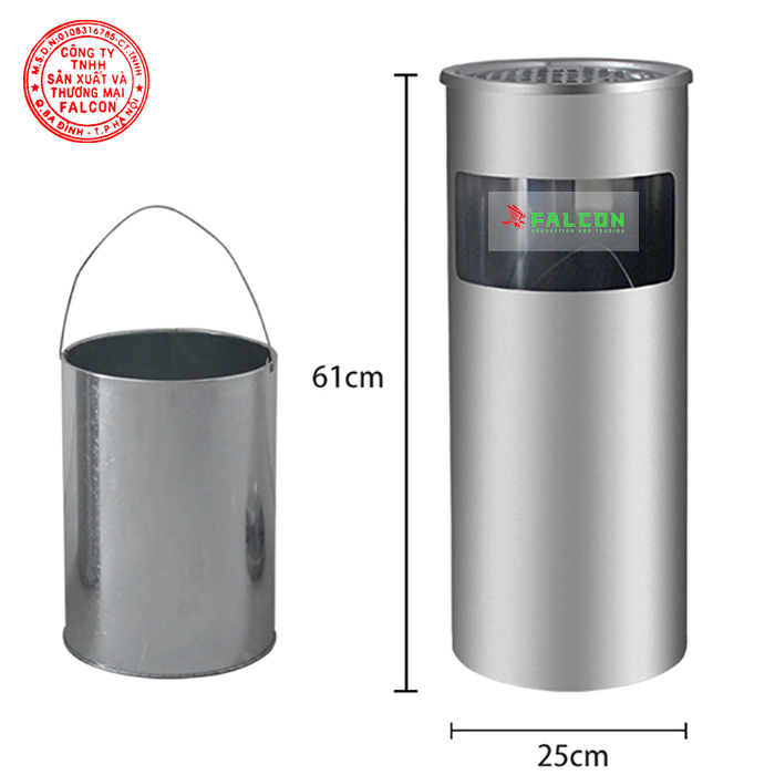 Thùng rác tròn inox gạt tàn giá rẻ