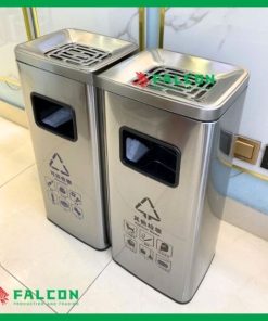 Thùng rác sảnh nano gạt tàn đôi phủ nano cao cấp, chống vân tay, chống gỉ sét