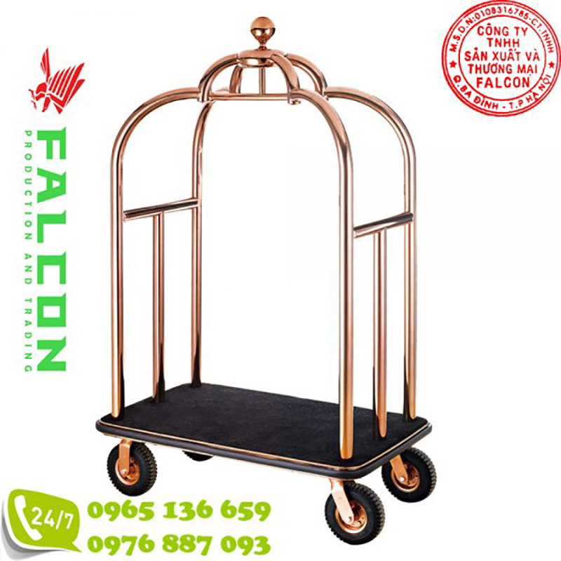 Xe đẩy hành lý mạ đồng